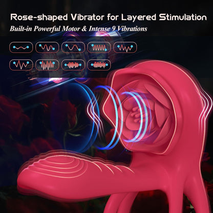 Double Vibrating Cock Ring With Rose Clitoral Stimulator