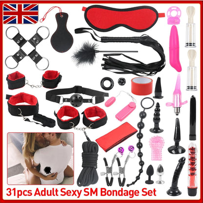 31 10 Sexy BDSM Bondage Set Kit  Hand Cuffs Foot Cuff Whip Rope   Toys