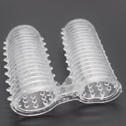 Double Finger Stall Buckle Set Particle Barbed Crystal Exotic Condom Couple Toys